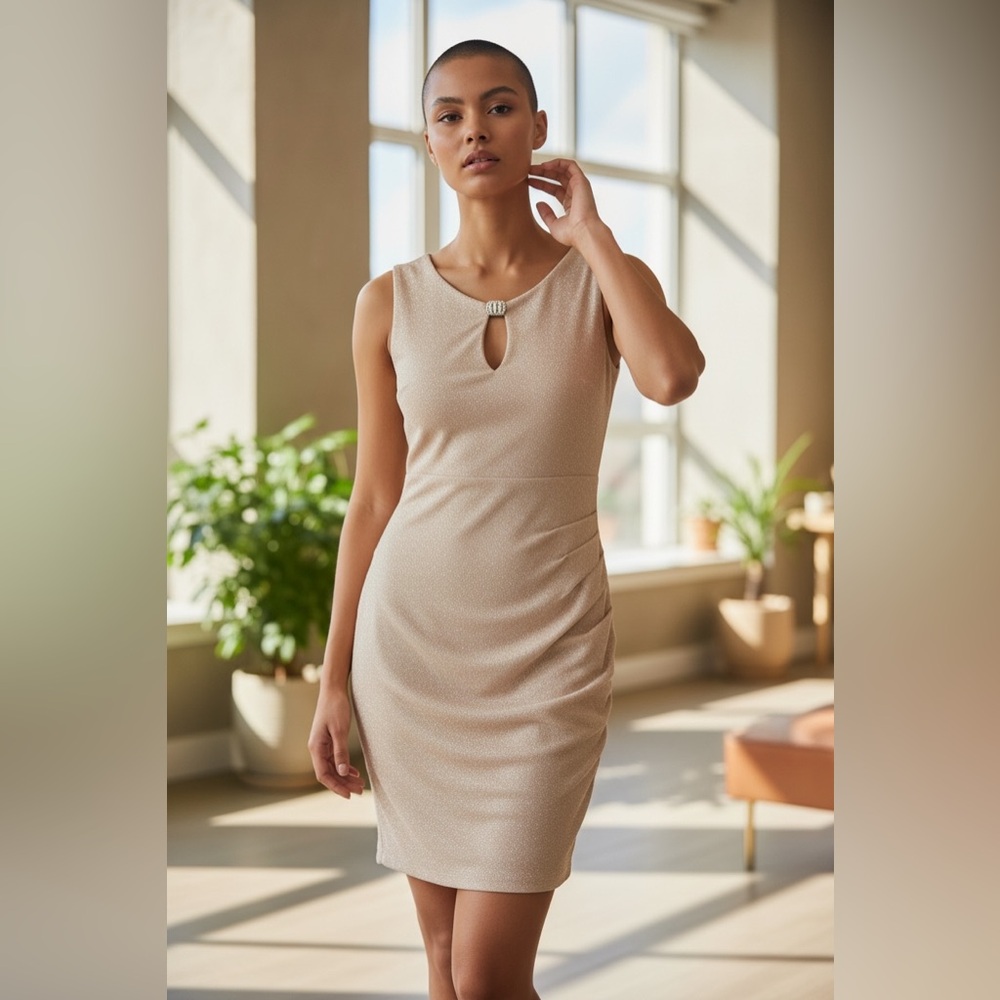 Scarlett Beige Keyhole Midi Dress